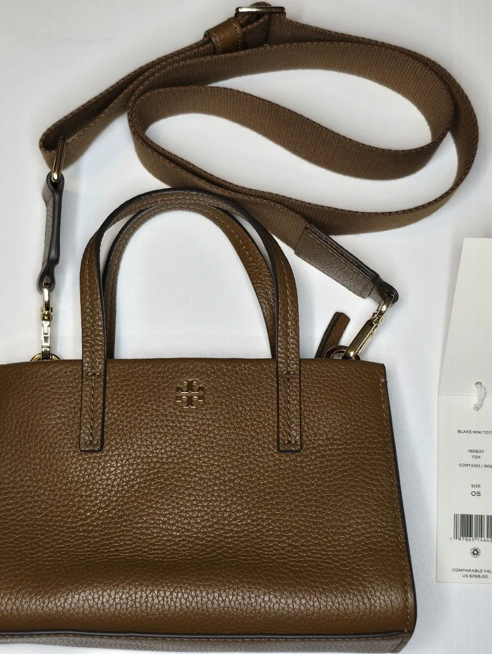 Tory Burch Blake Mini Tote Cortado Brown Leather Crossbody Pebbled